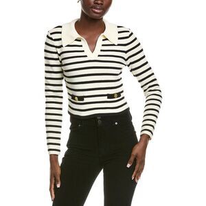 Endless Rose Womens  Striped Collared Wool-Blend Sweater, White